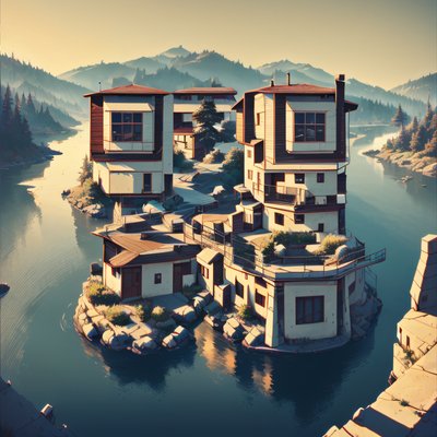 Lakeside Island Houses Game Art QR Code for Posters