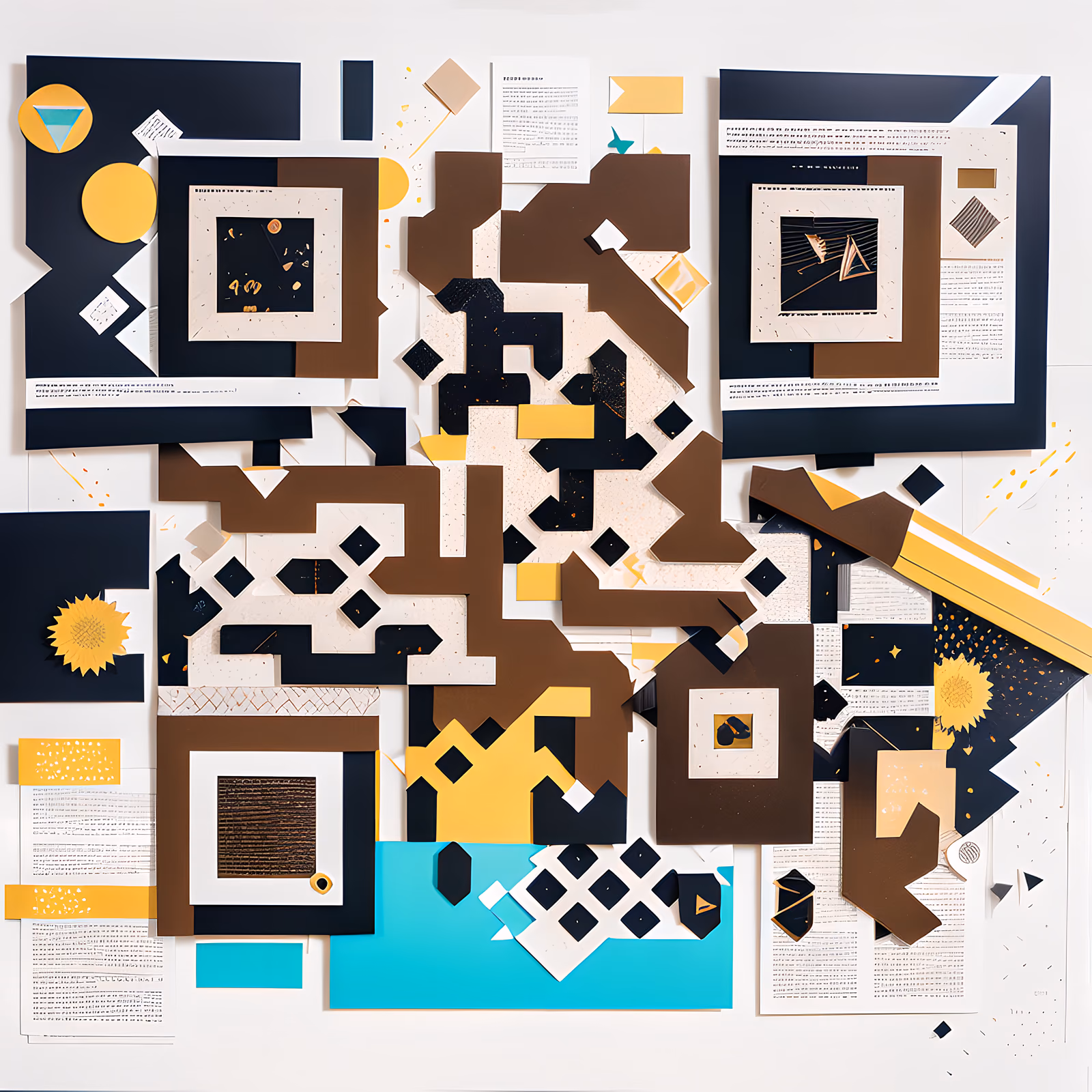Brown and Navy Paper Collage QR Code for Posters — image 1