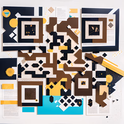 Brown and Navy Paper Collage QR Code for Posters — image 1
