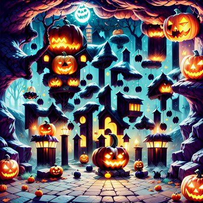 Halloween Pumpkin Cave Game Art QR Code for Posters