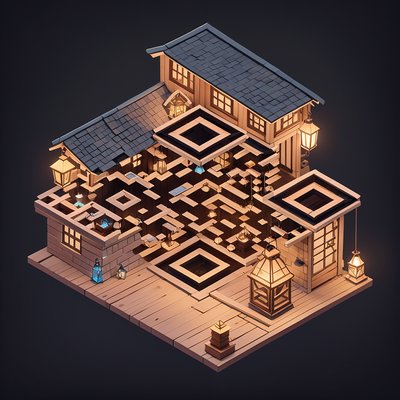 Isometric Lantern Shop Diorama QR Code for Posters