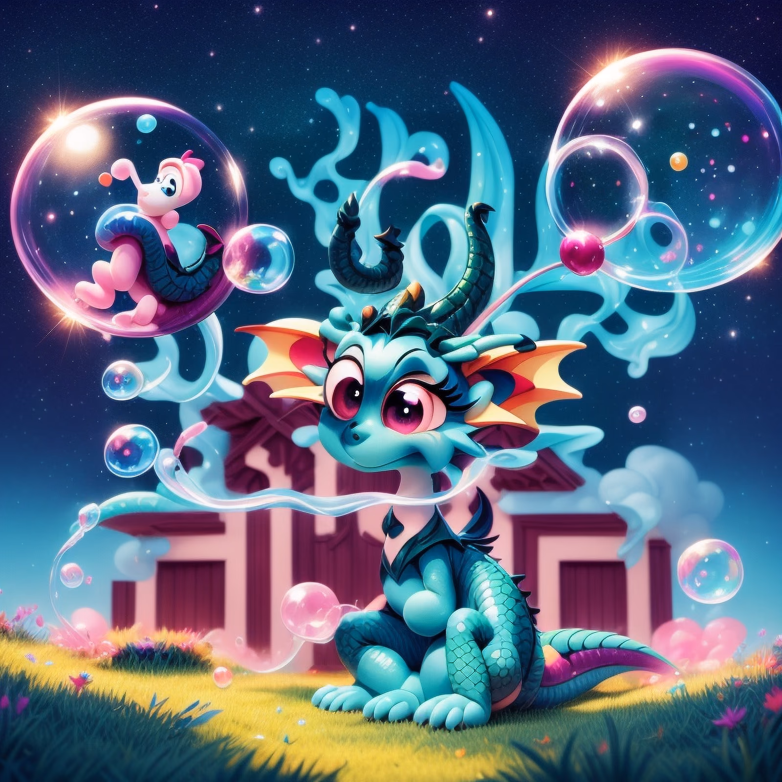 Cute Bubble Dragon 3D Cartoon QR Code for Stickers — image 1