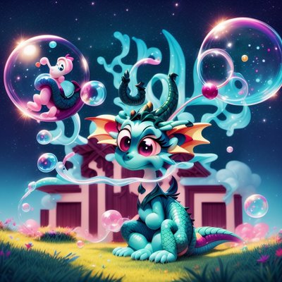 Cute Bubble Dragon 3D Cartoon QR Code for Stickers