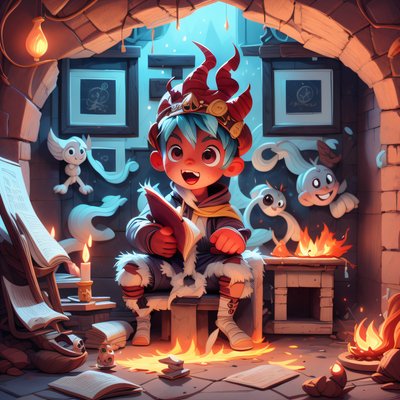 Little Devil Reading Cartoon QR Code for Posters