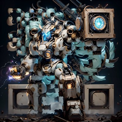 White Gold Mecha 3D Render QR Code for Posters