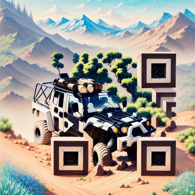 Off-Road Truck Mountain Gouache QR Code for Posters