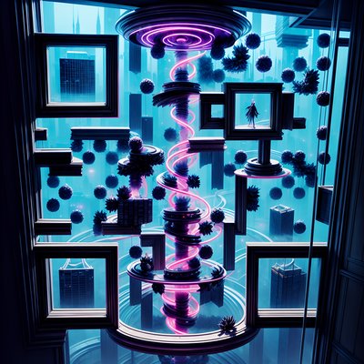 Futuristic Neon Tower Skyline QR Code for Posters