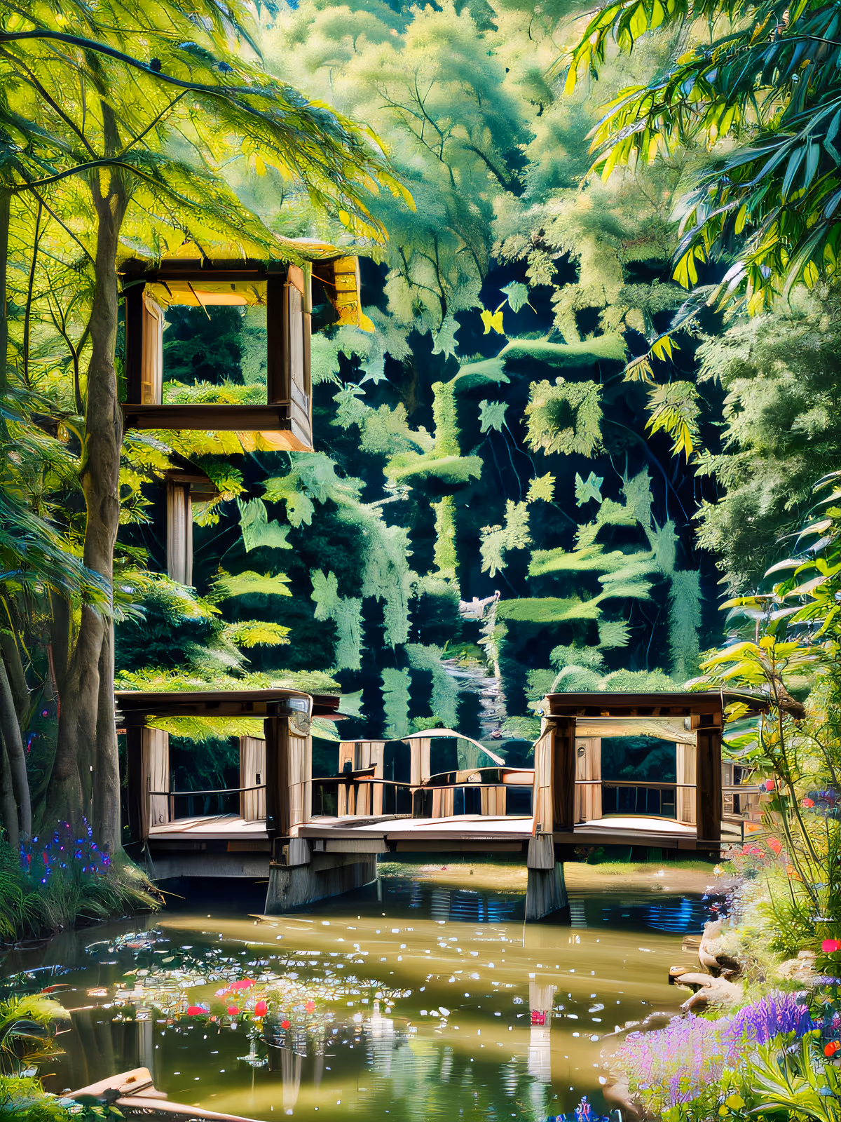 Wooden Bridge Forest Pond Photography QR Code Art — image 1
