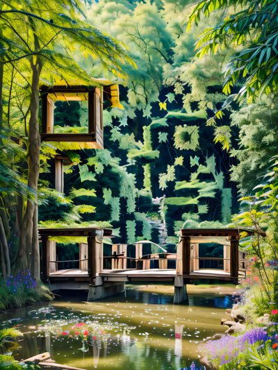 Wooden Bridge Forest Pond Photography QR Code Art — image 1