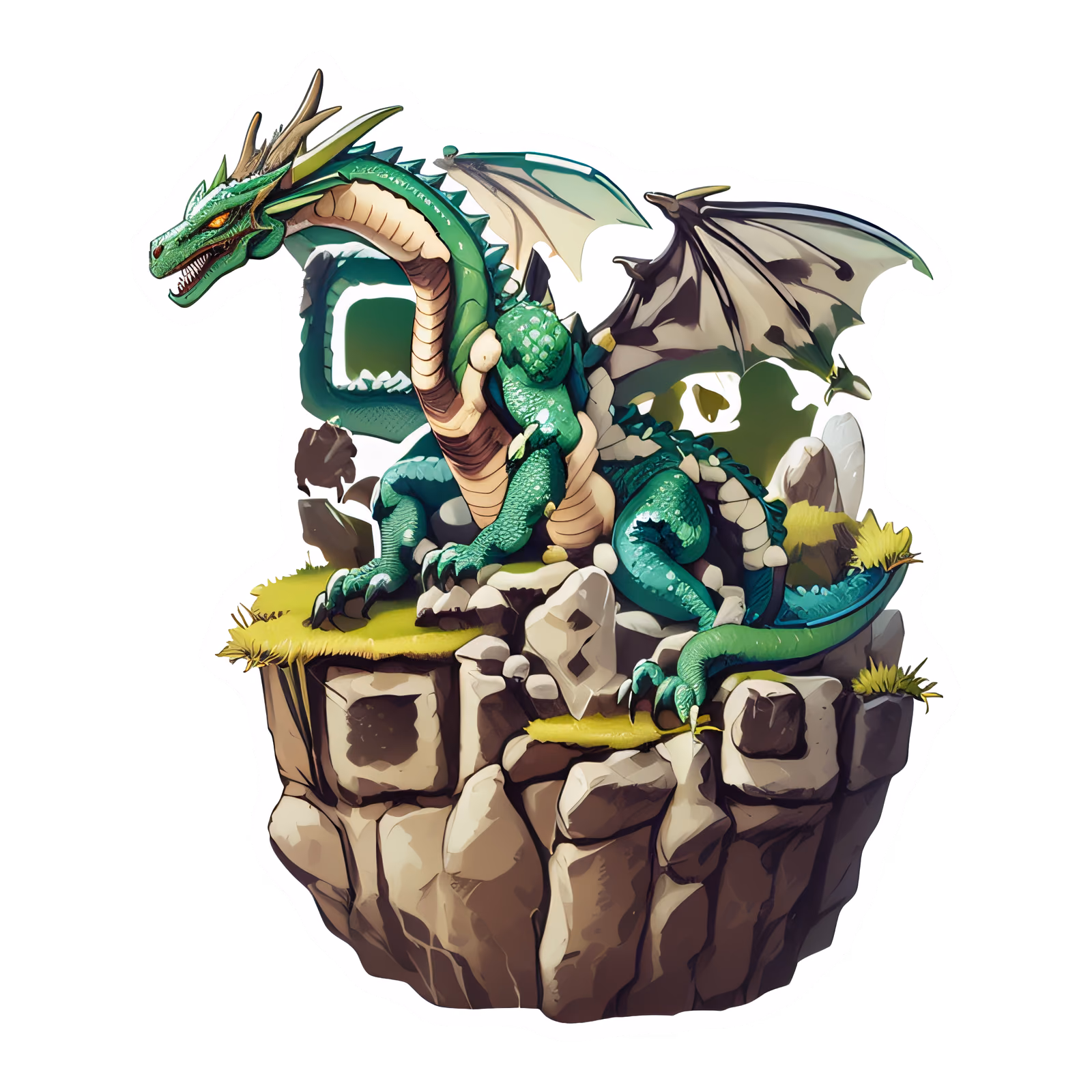 Green Dragon on Rocky Cliff QR Code for Stickers — image 1