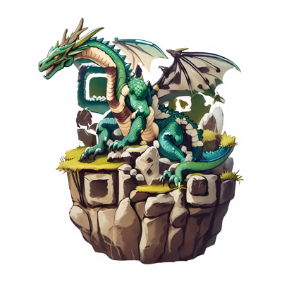 Green Dragon on Rocky Cliff QR Code for Stickers — image 1
