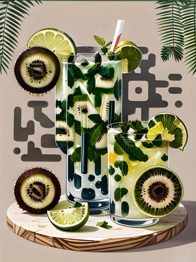 Kiwi Mint Cocktail Cartoon QR Code for Restaurant Menus — image 1