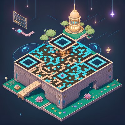 Isometric Fantasy Garden Courtyard QR Code Poster