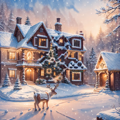 Snowy Christmas Lodge Reindeer QR Code for Greeting Cards — image 1
