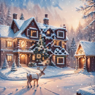 Snowy Christmas Lodge Reindeer QR Code for Greeting Cards