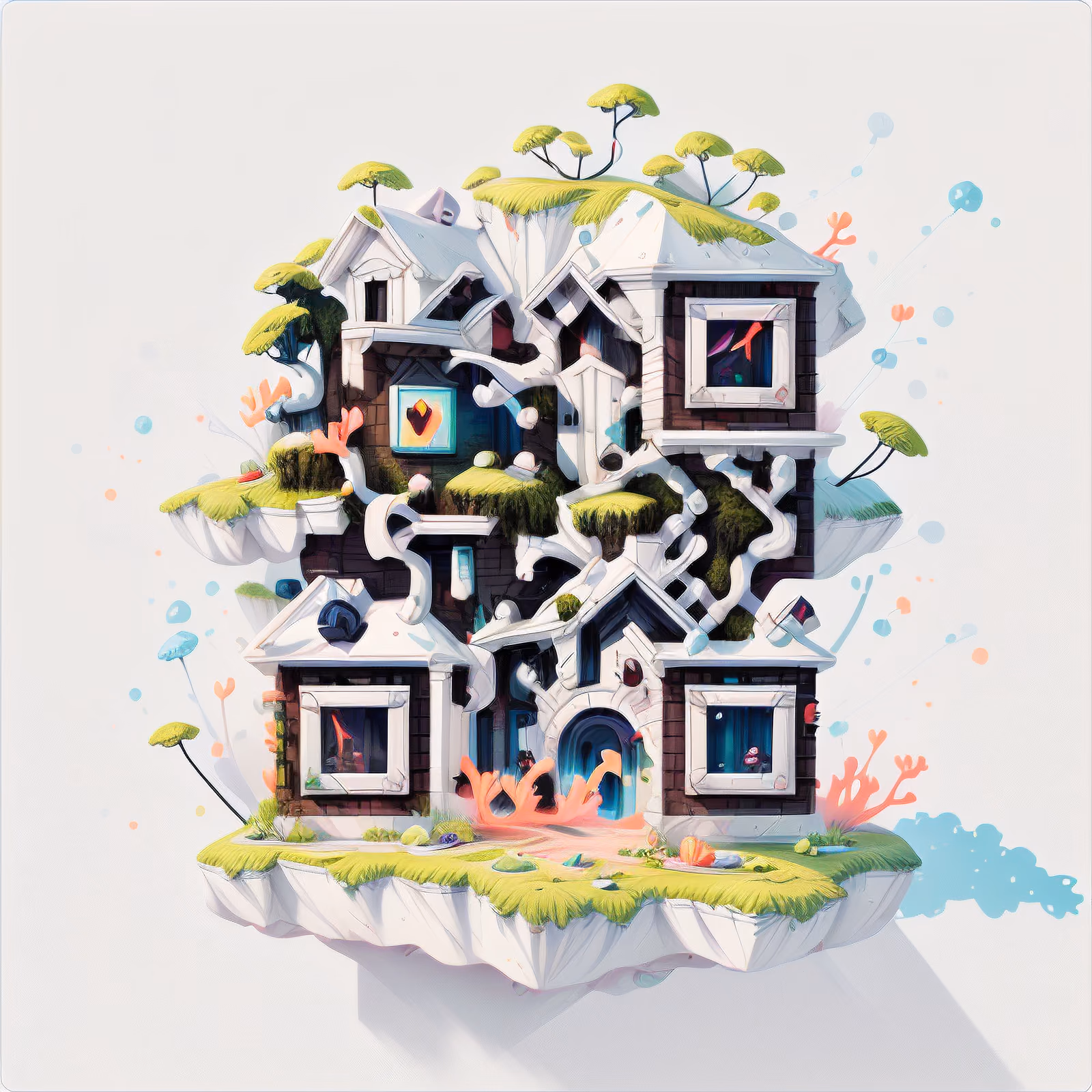 Дом на парящем острове в игровом стиле: QR-код для стикеров — изображение 1