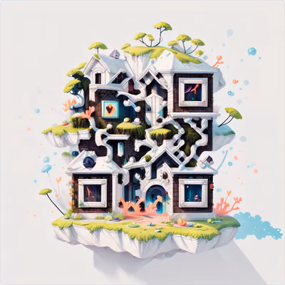 Дом на парящем острове в игровом стиле: QR-код для стикеров — изображение 1