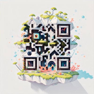 Floating Island House Game Art QR Code for Stickers