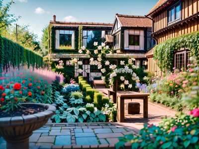 Английский коттеджный сад, фотореалистичный QR-код