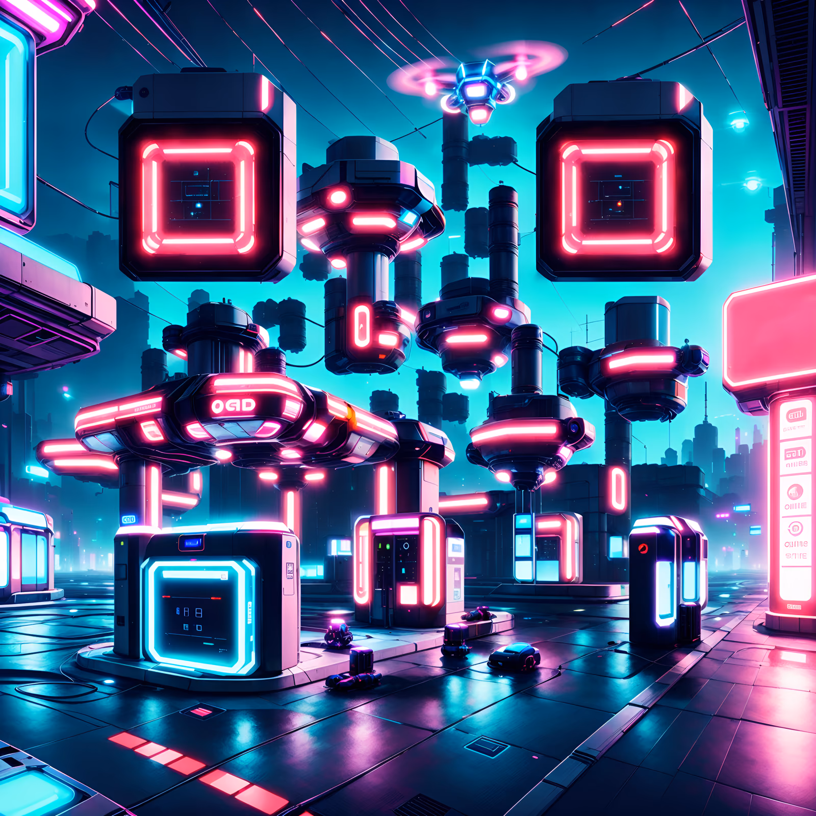 Neon Fuel Station Cyberpunk QR Code Art — image 1