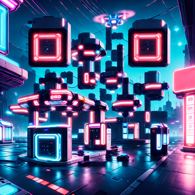 Neon Fuel Station Cyberpunk QR Code Art — image 1