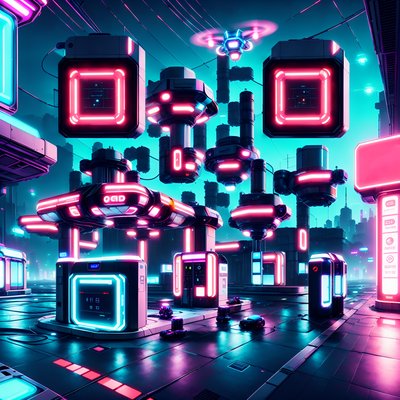 Neon Fuel Station Cyberpunk QR Code Art