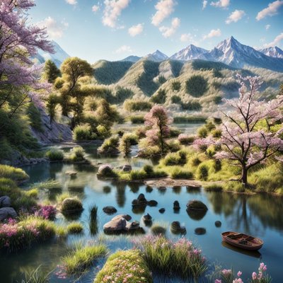 Blossom Lake Mountain Landscape QR Code Art