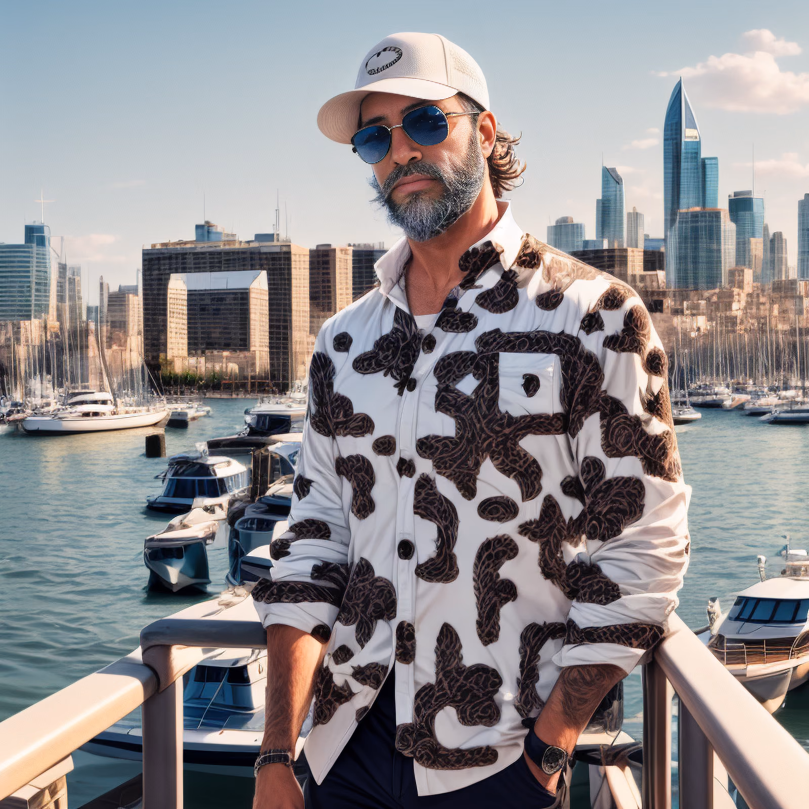 Bearded Man at Marina Photorealistic QR Code for Apparel — image 1