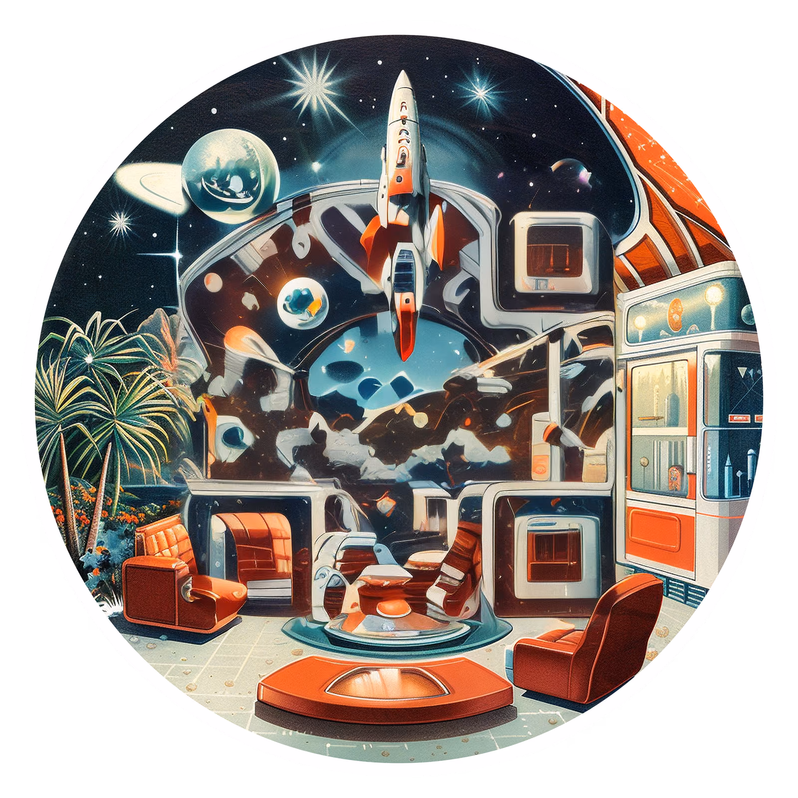 QR-код ретро-лаунжа космического отеля для наклеек — изображение 1