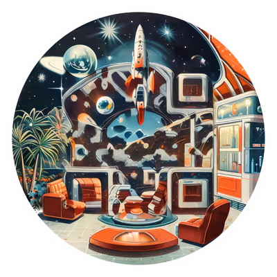 QR-код ретро-лаунжа космического отеля для наклеек — изображение 1