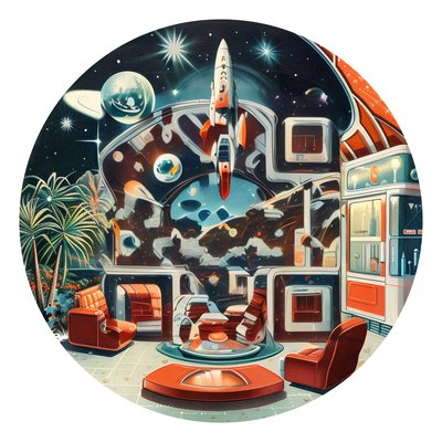 Retro Space Hotel Lounge QR Code for Stickers