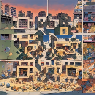 Comic Panel City Street Sunset QR Code for Posters — image 1