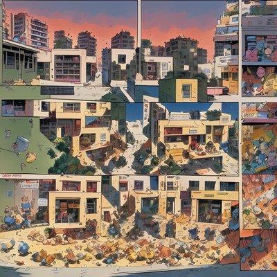 Comic Panel City Street Sunset QR Code for Posters