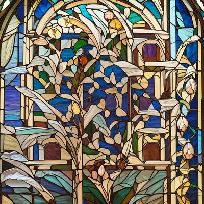 Floral Stained Glass Window QR Code Art