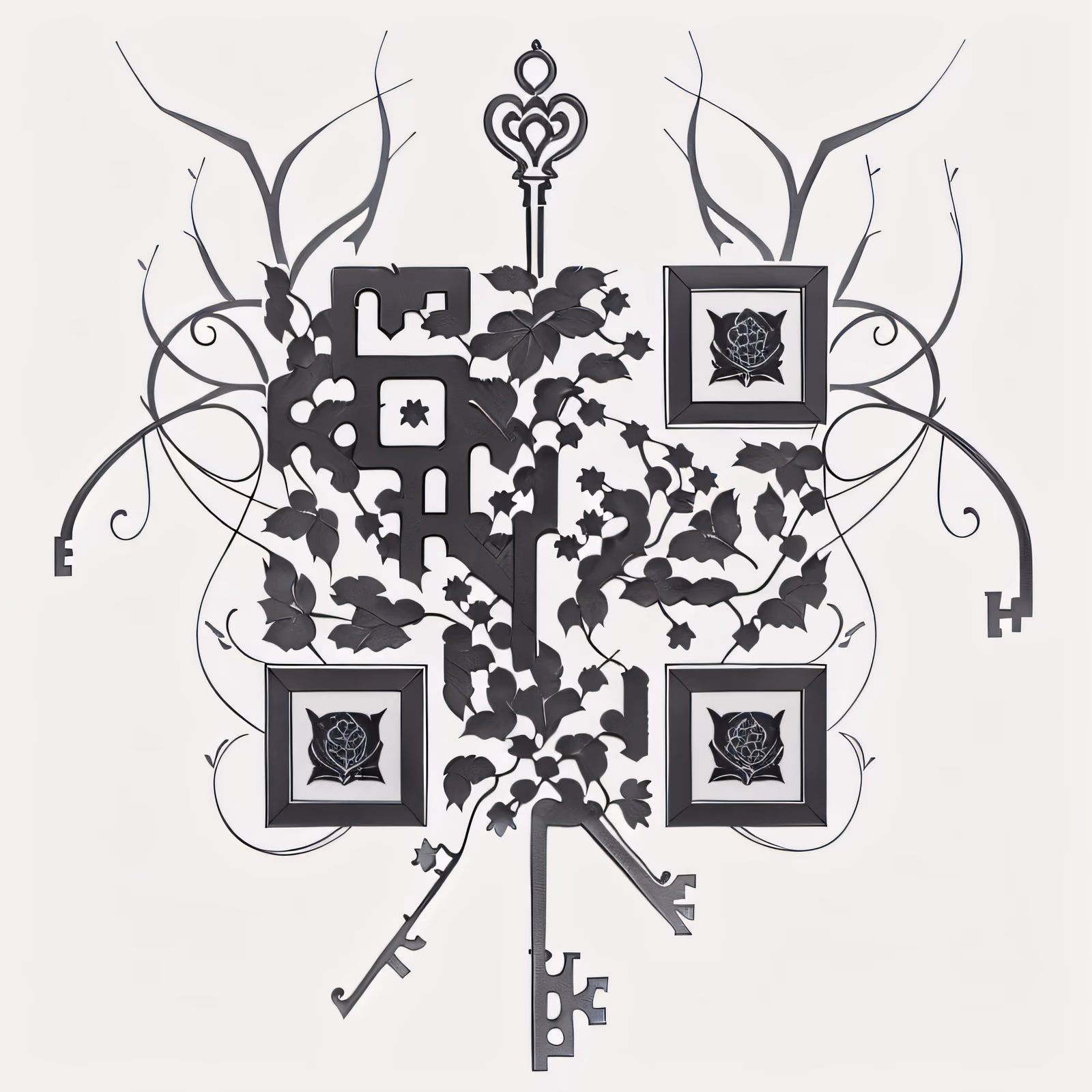 Skeleton Key and Ivy Tattoo QR Code for Temporary Tattoos — image 1