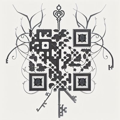Skeleton Key and Ivy Tattoo QR Code for Temporary Tattoos