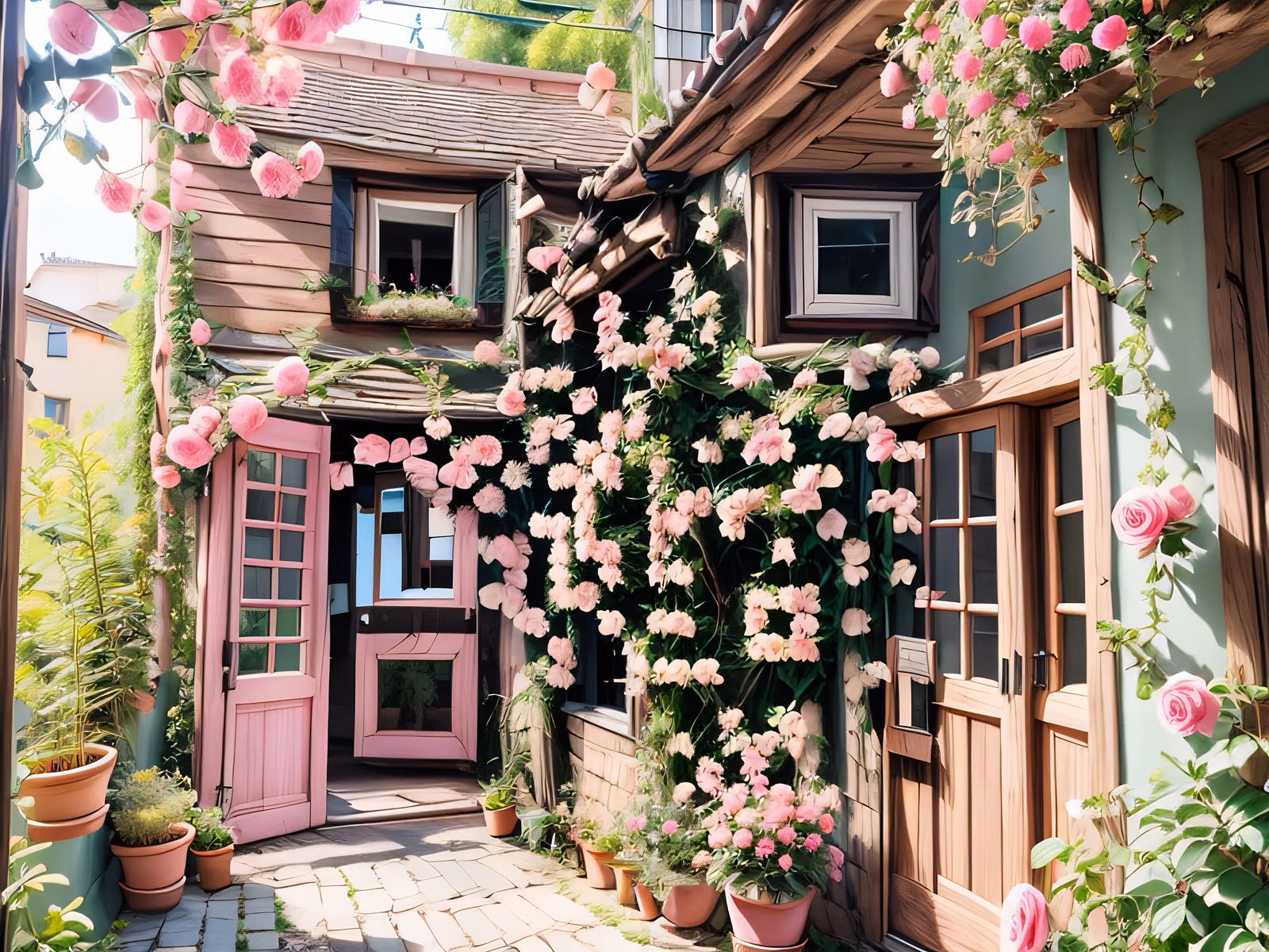 Rose Covered Cottage Photorealistic QR Code Art — image 1