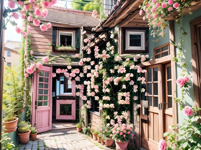 Rose Covered Cottage Photorealistic QR Code Art