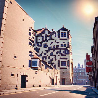 Sunlit City Street Facades 3D QR Code Art