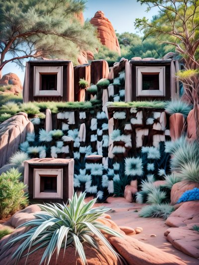Blue Plants Rocky Hillside Landscape QR Code Art