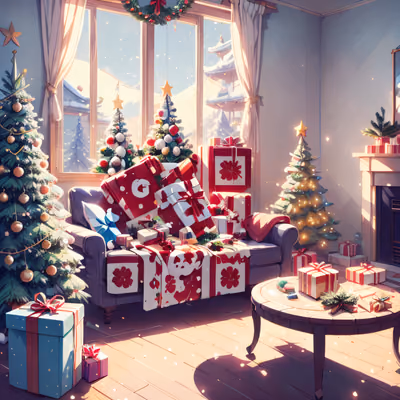 Christmas Living Room Anime QR Code for Greeting Cards — image 1