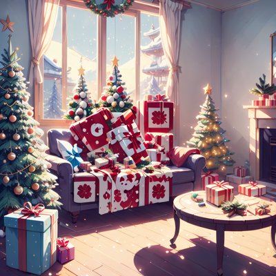 Christmas Living Room Anime QR Code for Greeting Cards