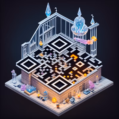 Isometric Glassblower Guildhall Diorama QR Code for Posters — image 1