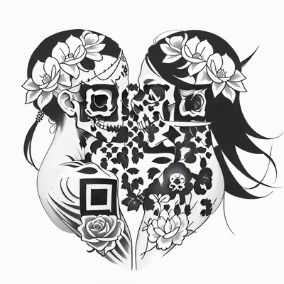 Skull Couple Floral Tattoo QR Code for Temporary Tattoos — image 1