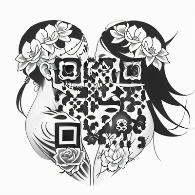 Skull Couple Floral Tattoo QR Code for Temporary Tattoos