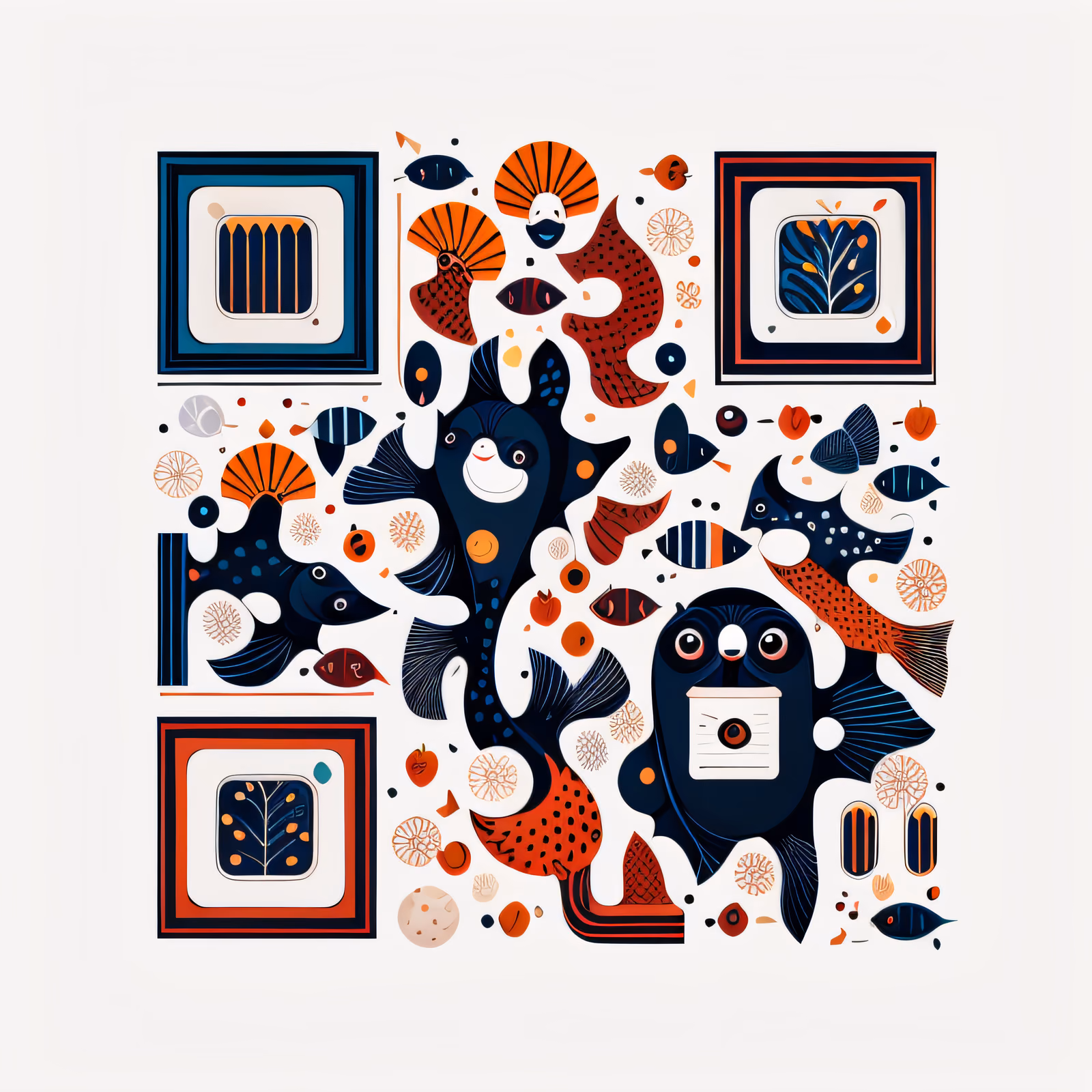Playful Fish and Fruit Vector QR Code for Packaging — image 1