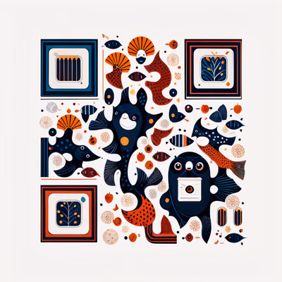 Playful Fish and Fruit Vector QR Code for Packaging — image 1