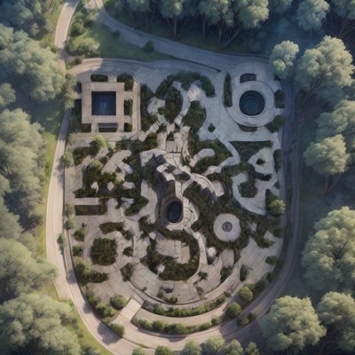 Aerial Stone Labyrinth Garden QR Code Art