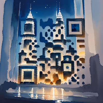 Twin Towers Night Watercolor QR Code for Posters — image 1