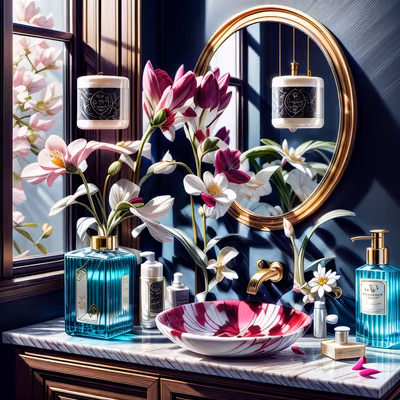 Marble Vanity Floral Digital Painting QR Code for Packaging — image 1